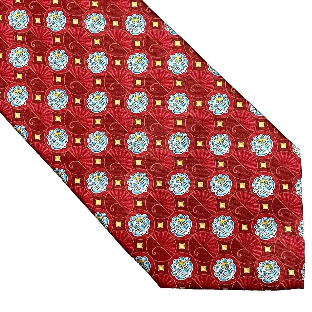 Faberge Silk Tie Vintage Neiman Marcus Floral Fan USA XL X-Long Red Blue NWT
